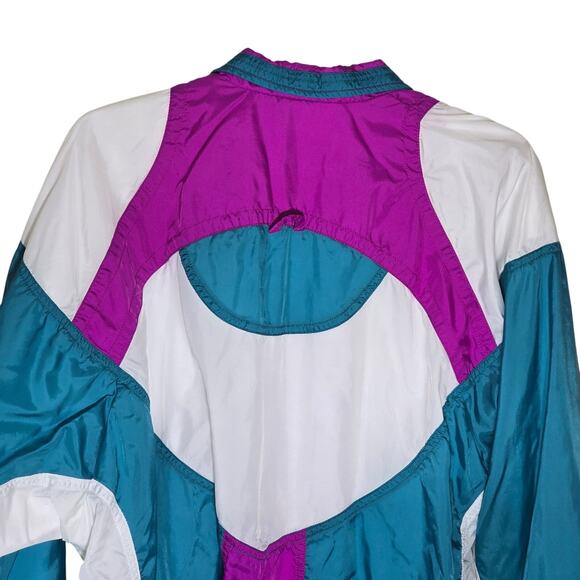 Retro Nike Track Windbreaker White/Purple/Green Vintage Blk/Wht Tag Size Med 90s - Picture 6 of 11